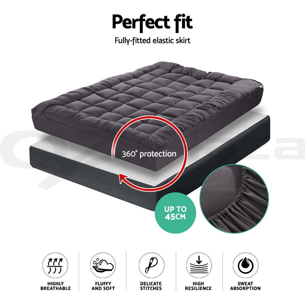Giselle Bedding Bamboo Charcoal Pillowtop Mattress Topper Protector Cover