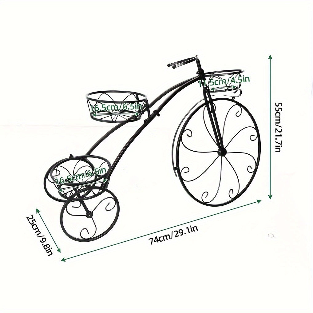 Flowers Pot Planter Stand Tricycle Flower Cart Plant Shelf Iron Garden Display Stand for Outdoor Indoor Multiple Plants