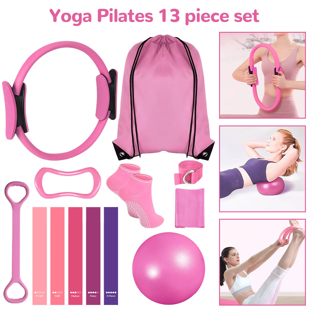 13PCS Pilates & Yoga Equipment Set Purple/Pink Professional Training Combo Core Strengthening Flexibility Enhancing | Home Workouts, Yoga Sets For Pilates at Home Equipment Pilates with Yoga Ball, Resistance Bands, Anti-Slip Pilates Socks, and Accessory B
