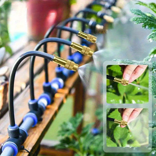 20M Micro Drip Irrigation Set Featuring an Adjustable 7.87-Inch Brass Mist Nozzle - a Self-Operating Watering Solution Ideal for Balcony And Greenhouse Gardening, Compatible with Euro-American Standards, No Electricity Needed