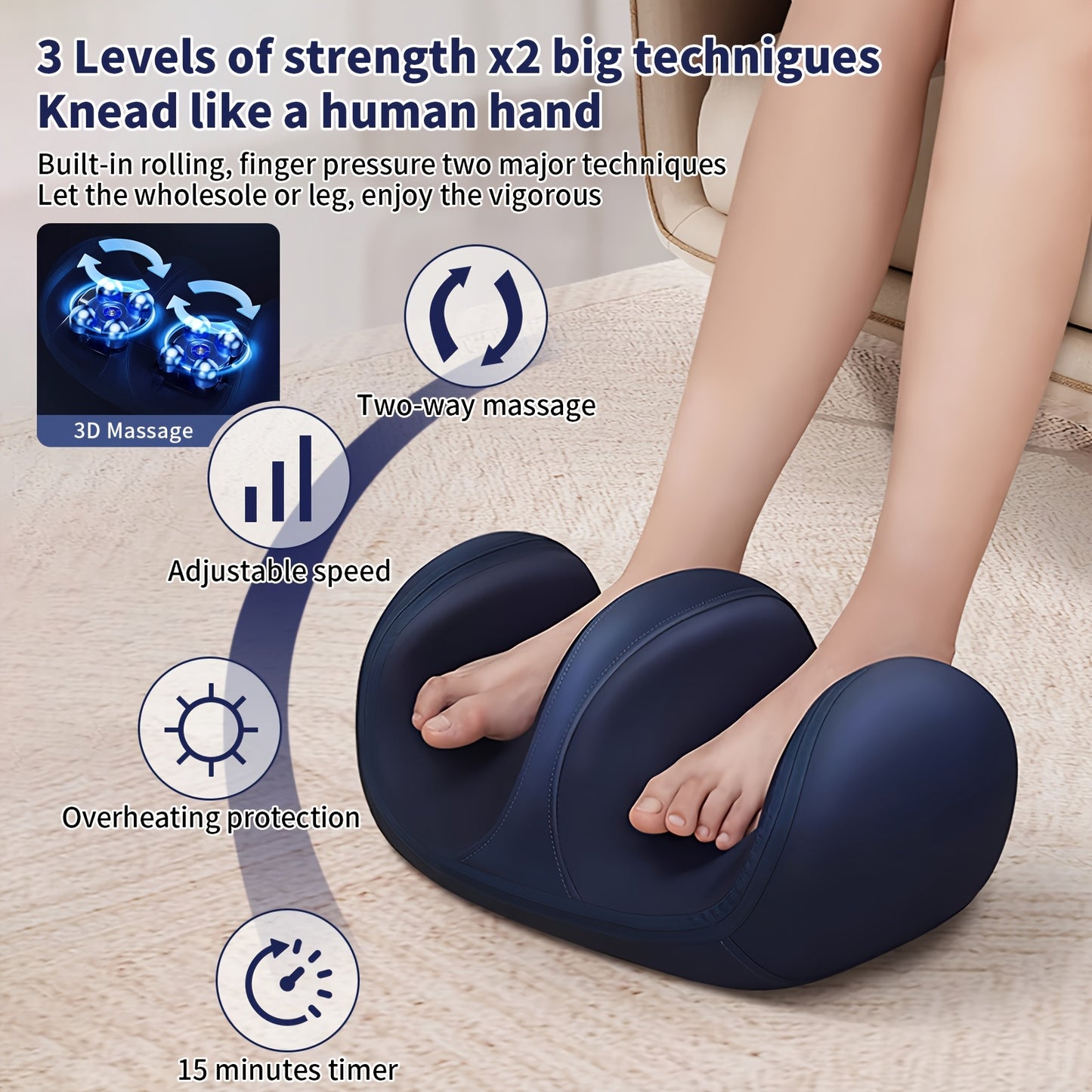 MASSTECK Foot Massager, Machine with Heat, 3 Adjustable Modes, Shiatsu Feet And Leg Massager, Kneading Rolling for Foot, Calf, Ankle, Leg, Plantar, Massage Gift for Mom, Dad, Women, Men, With Remote Control