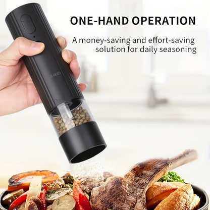 2pcs Electric Pepper and Salt Grinder Set - Rechargeable Salt & Pepper Grinders with One- Automatic Operation, Adjustable Coarseness/Fineness, -Free (No Batteries Required), Compact & Dining Table, Suitable for Pepper and Salt Grinding