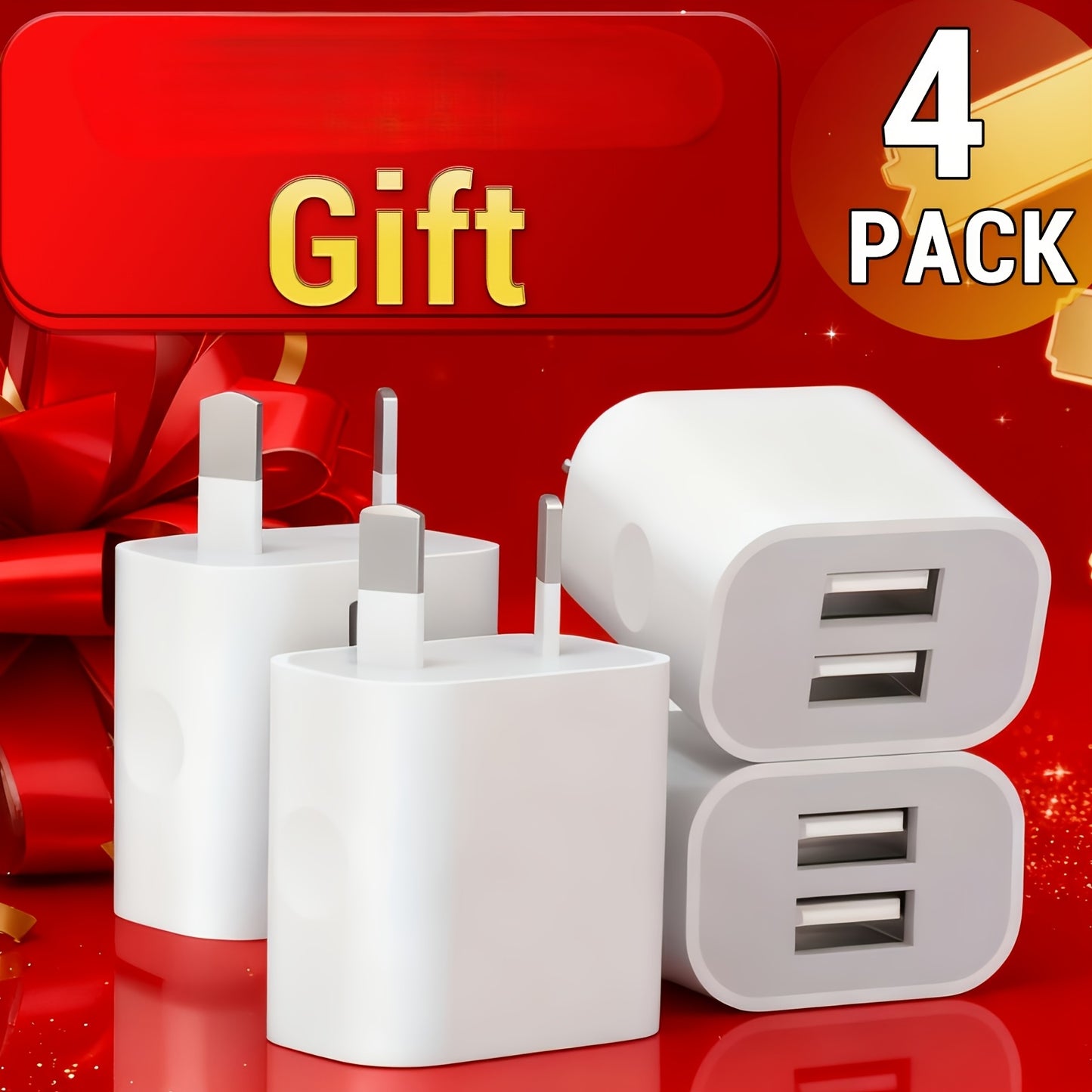 4pcs HEYMIX Dual USB Wall Charger, 10W 2A Fast Charging Power Adapter with Australian Plug, White - Compatible with iPhone, iPad, Samsung, Pixel
