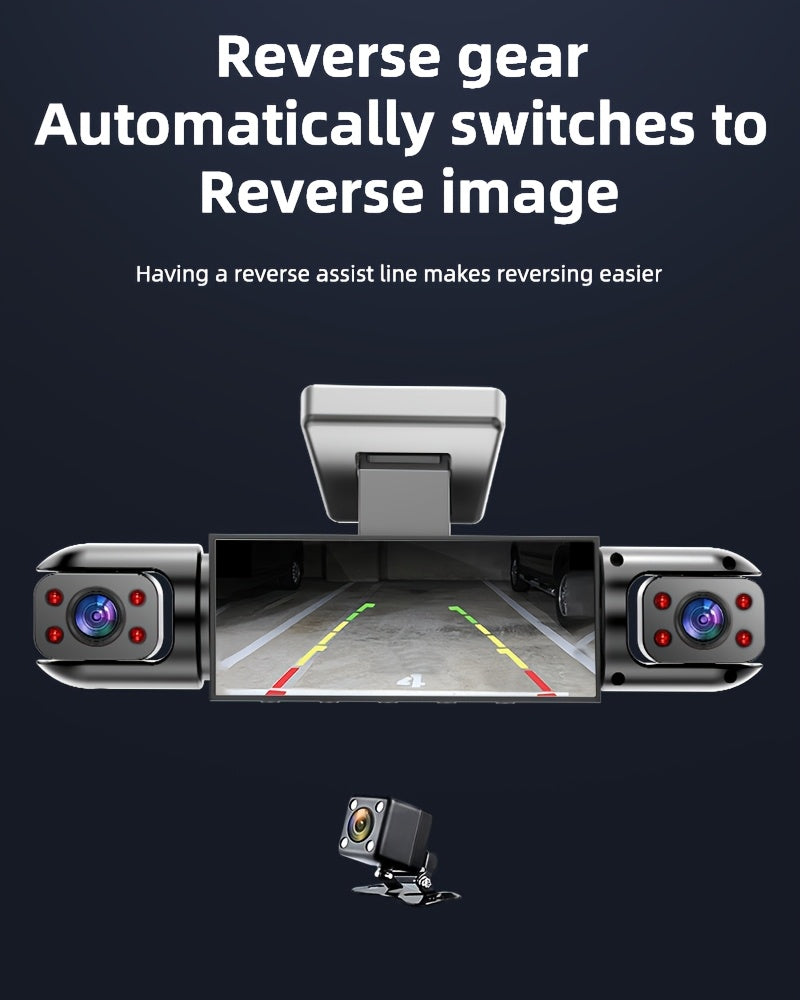 Vehicle-mounted 4-channel 360-degree Panoramic Dash Cam, Featuring A 3-inch IPS HD Screen With Front And Rear Built-in Cameras, Four Lenses Covering Front, Rear, Left, And Right, 1080P HD Quality + 8 Infrared Night Vision, Loop Recording, G Sensor