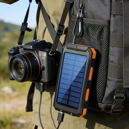 [Solar Power Bank] 20000mAh Portable Solar Power Bank, Portable Solar Mobile Phone Charger, Camping External Battery Charger for Mobile Phones, 2 USB/ LED Flashlights with Compass for Outdoor Activities