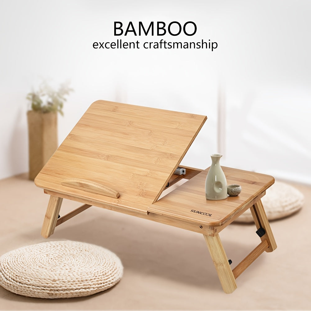 Portable Foldable Bamboo Laptop Desk Table with Adjustable Height & Width Suitable for Office, Bedside, Sofa Use - Compact Foldable, Sturdy Bamboo for Tablet, PC, Notebook, Smartphones