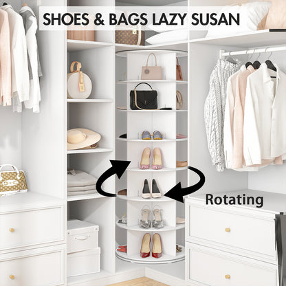 Advwin 7 Tier Rotating Shoe Rack Tower, 360° Revolving Shoe Display Rack, Free Standing Round Carousel Shoe Display Lazy Susan for Entryway Living Room Hallway, White