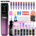 Neebol Wireless Tattoo Machine Kit Complete Easter Gifts, Rotary Tattoo Pen Kit with Display Screen, Tattoo Gun, Long Battery Life, 10 Cartridge Needles, 8 Inks, Practice Skin, Tattoo Supplies for Beginners And Artists, Body Art Makeup Gift