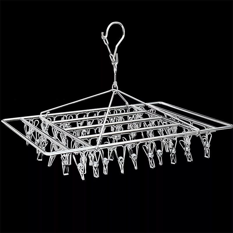 1pc Stainless Steel Hanger with 40/55 Clips, Equipped with Windproof Lock Buckle Fixation And Multifunctional Hanger, Household Items