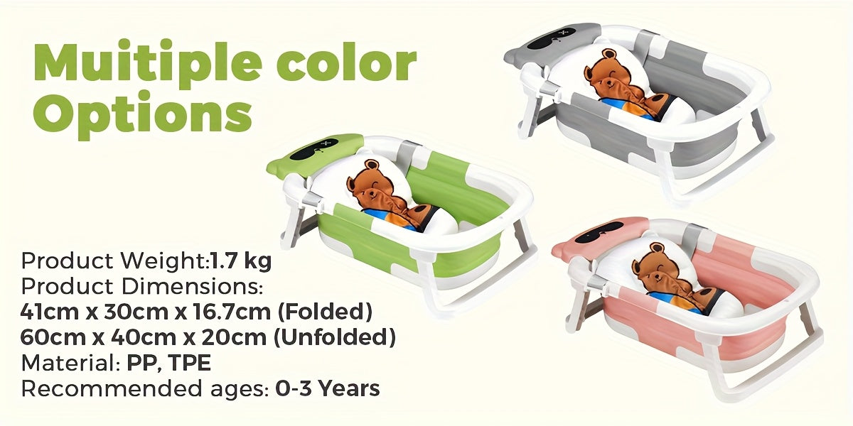 Collapsible Baby Bathtub, Baby Bath Tub with Soft Cushion, Portable Travel Bathtub with Drain Hole, Baby Bathtub, Grey