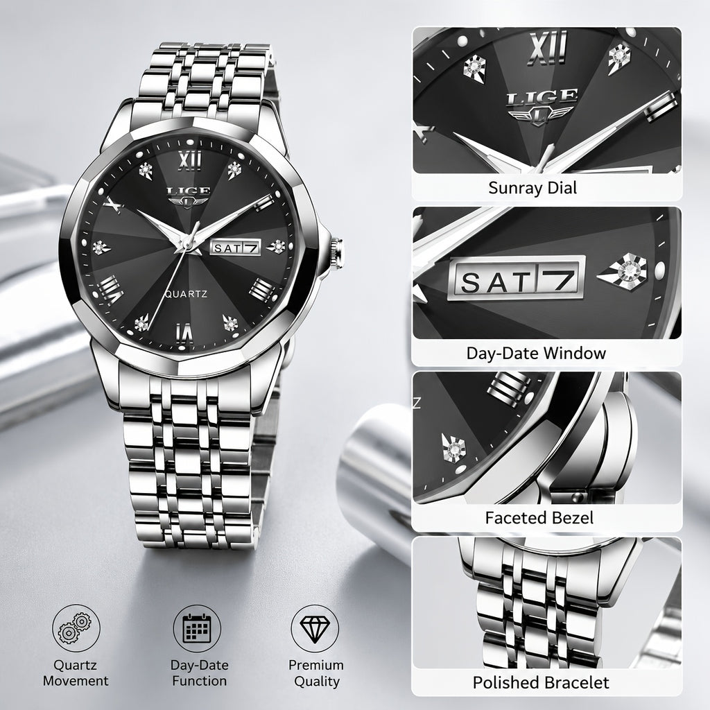 LIGE Quartz Watch/ Fashionable Appearance Steel Band/ Luminous Dial/ Time Reminder/ Multiple Colors/ Suitable for Teenagers Fashion and Versatile