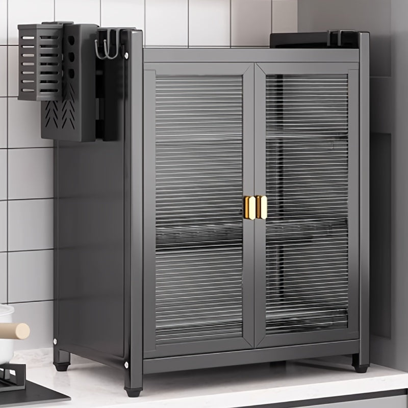 Kitchen Storage Cabinet, Multifunctional Storage Cabinet with Complete Accessories, Carbon Steel Rust Proof Surface, Sturdy Structure, Durable Material, Essential for Home Chefs, Suitable for Storing Kitchen Bottles, Utensils, Bowls, And Plates