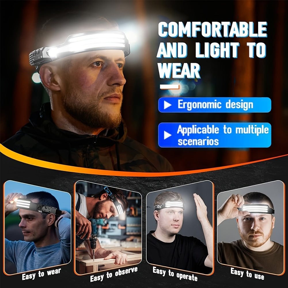 3pcs Outdoor Sensing LED Headlights, USB Rechargeable COB Headlights, Suitable for Outdoor Hunting, Nighttime Cycling, Nighttime Fishing, Camping, Exploration, Daily Activities And Other Outdoor Scenarios