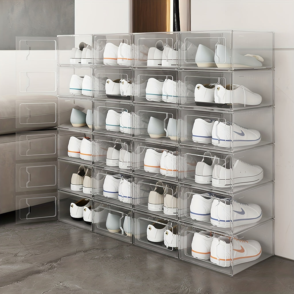 Set of 12 Transparent Shoe Storage Containers - Ideal for Organizing Sneakers, Boots, And Heels - Great for Entryways, Closets, Or As Drop-Front Storage