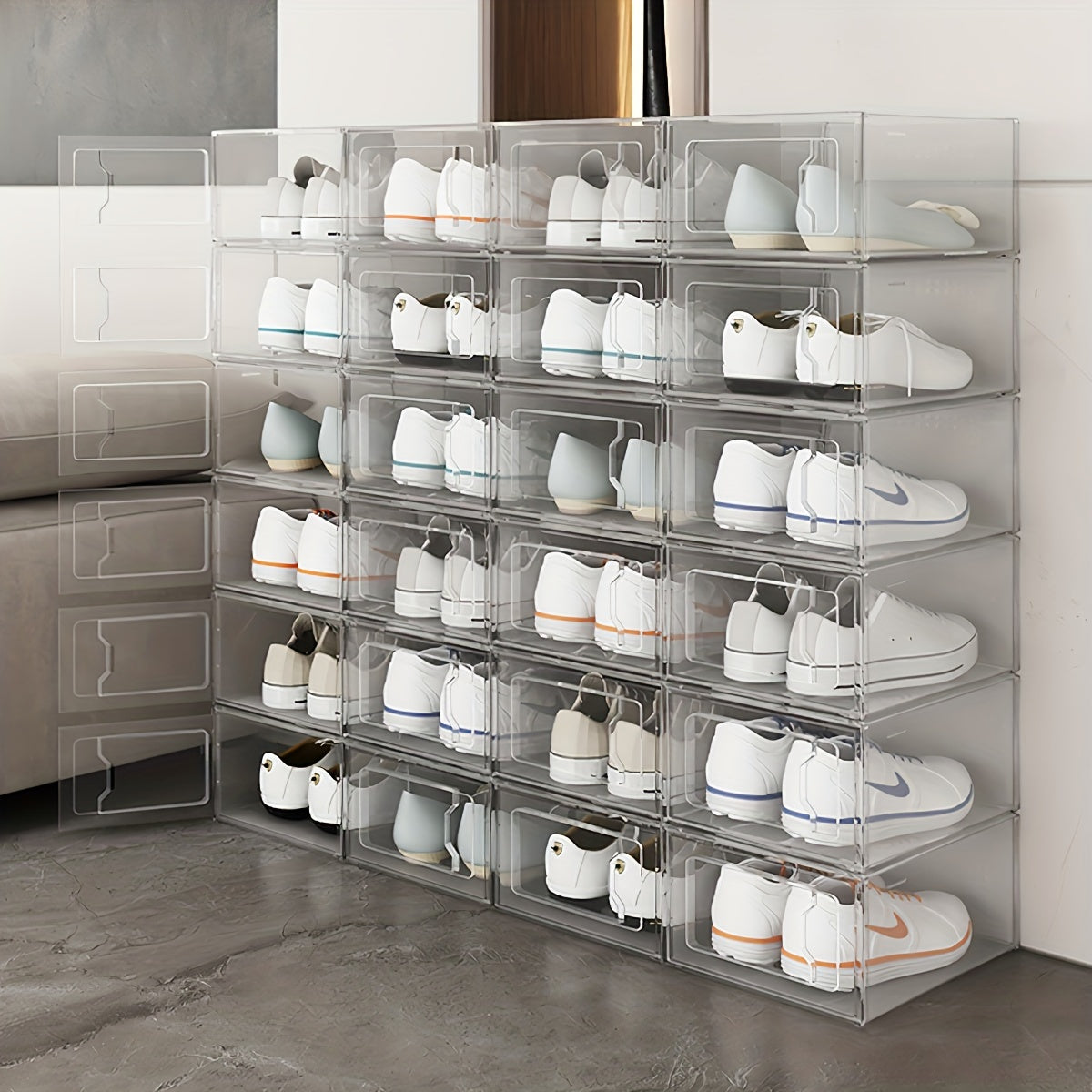 Set of 12 Transparent Shoe Storage Containers - Ideal for Organizing Sneakers, Boots, And Heels - Great for Entryways, Closets, Or As Drop-Front Storage