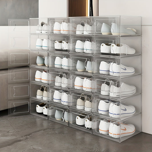 Set of 12 Transparent Shoe Storage Containers - Ideal for Organizing Sneakers, Boots, And Heels - Great for Entryways, Closets, Or As Drop-Front Storage