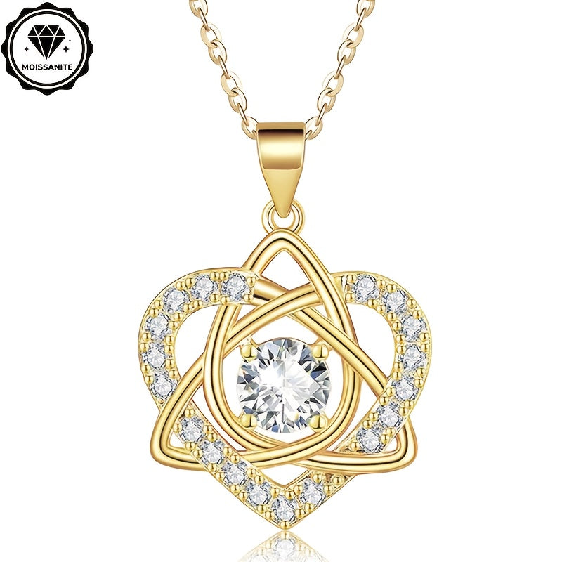 Ladies 1 carat Moissanite heart necklace, 925 sterling Silvery Celtic knot Moissanite pendant necklace, fashionable luxury and elegance, daily gifts for wives and lovers, birthday gifts, Mother's Day gifts, anniversary gifts, exquisite gift box.