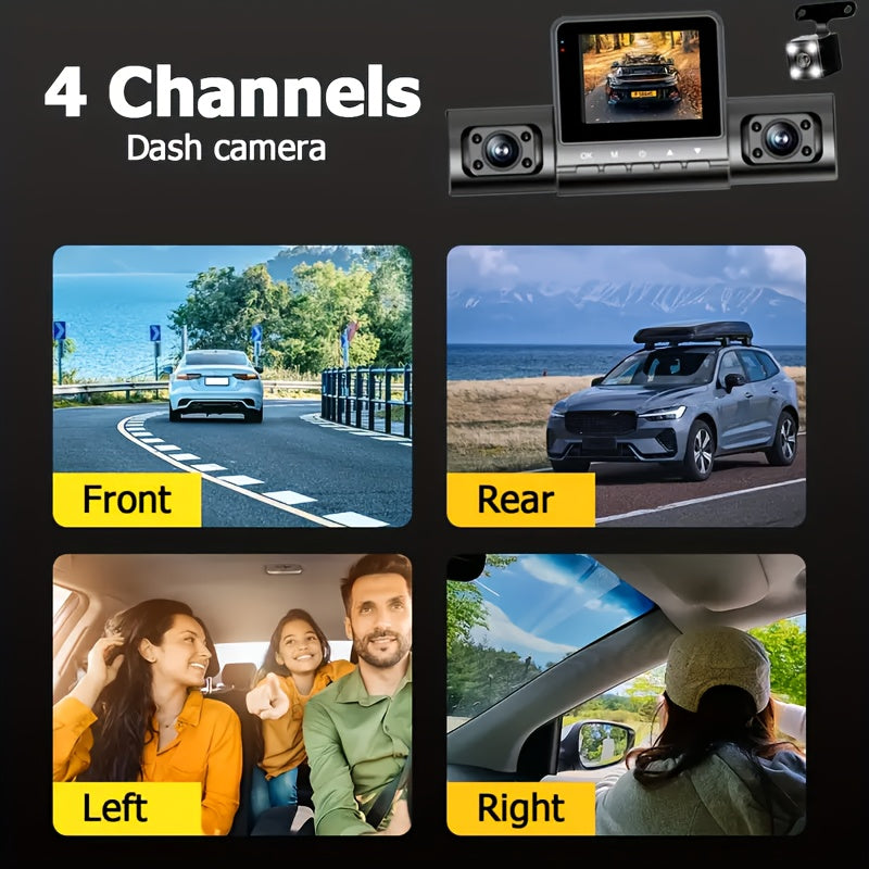 4 Channel Vehicle Camera, Free 64GB Card with 1080P Car DVR Video Recorder Driving Dash Cam 1080P Front And 720P Left Right Rear Night Vision Loop Recording 24H Parking Monitor. Optional with No/64Gb SD Card