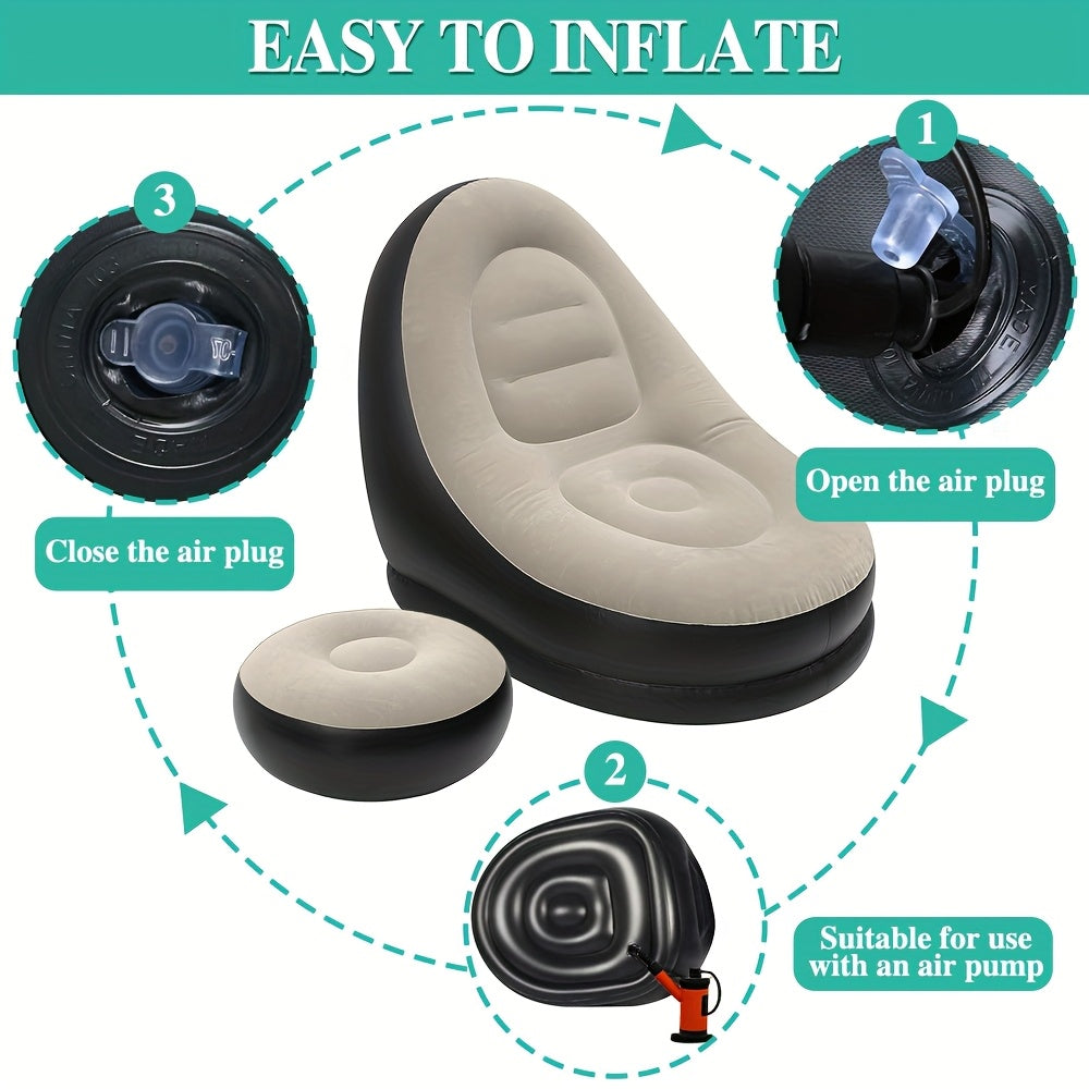Portable Inflatable Sofa Bed with Footrest - Waterproof Outdoor/RV Furniture, Grey Modern Design, Comfortable Cushioned Seating for Camping, Balcony, Beach, Home - Ideal for Indoor/Outdoor Use, Perfect for In Any Setting