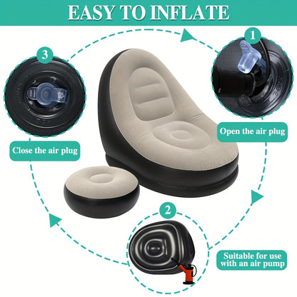 Portable Inflatable Sofa Bed with Footrest - Waterproof Outdoor/RV Furniture, Grey Modern Design, Comfortable Cushioned Seating for Camping, Balcony, Beach, Home - Ideal for Indoor/Outdoor Use, Perfect for In Any Setting