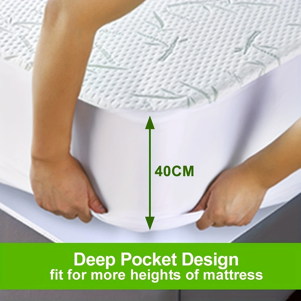 Waterproof Bamboo Fiber Mattress Protector - Breathable Fitted Cover for Various Sizes: SB, KSB, DB, QB, KB