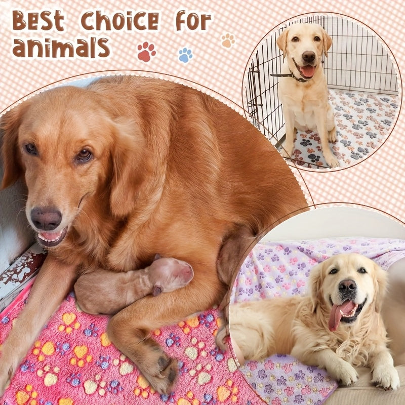 3pcs Fleece Pet Blanket Suitable for Dogs & Cats - Soft Warm Fluffy Bed Mat with Paw Print & T-Dot Heart Design, Cozy Bedding for Small Medium Dogs, Machine Washable Fleece Sleep Mat