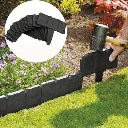 Set of 40 Interlocking Plastic Garden Borders with a Stone-Like End - Sturdy And Weatherproof Landscape Edging Suitable for Flower Beds, Lawns, And Terraces. Easy Push-In Setup, Rustic Black Design for Outdoor Decor, Garden Additions