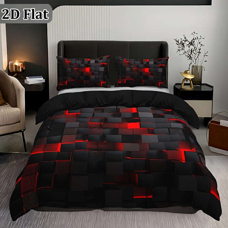 2D Flat 2/3pcs Trendy And Cool Technology Digital Printing Pillowcase Set, A Variety Of Patterns to Choose From, Versatile for Home Use Machine-washable, Four Sizes(Single, Double, Queen, King)(1 Quilt Cover + 1/2 Pillowcase, No Filling), 2D Flat