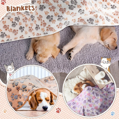 3pcs Fleece Pet Blanket Suitable for Dogs & Cats - Soft Warm Fluffy Bed Mat with Paw Print & T-Dot Heart Design, Cozy Bedding for Small Medium Dogs, Machine Washable Fleece Sleep Mat