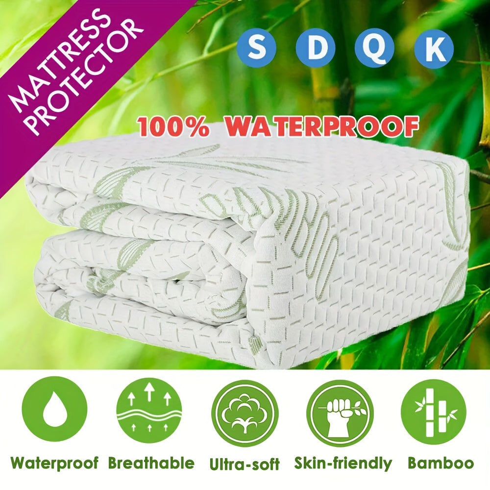1pc Bamboo Fiber Mattress Protector 100% Waterproof Fitted Mattress Cover SB/KSB/DB/QB/KB Deep Pocket Mattress Pad Cover, Bamboo, Ultra Soft & Breathable, Perfect For All Season
