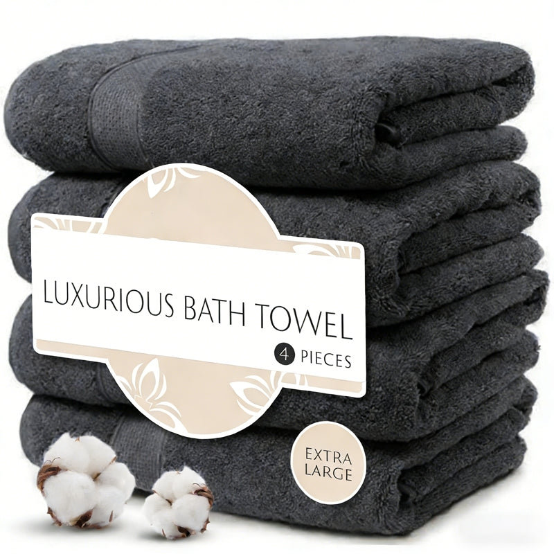100% Cotton Bath Towels Set of 4, Extra Large Bath Sheets, 600 GSM, Quick Dry, Ultra Soft And Super Absorbent Bathroom Towel Sets for Bathroom, Gym, Spa, Pool And Hotel, Dark Grey W/ Random Color