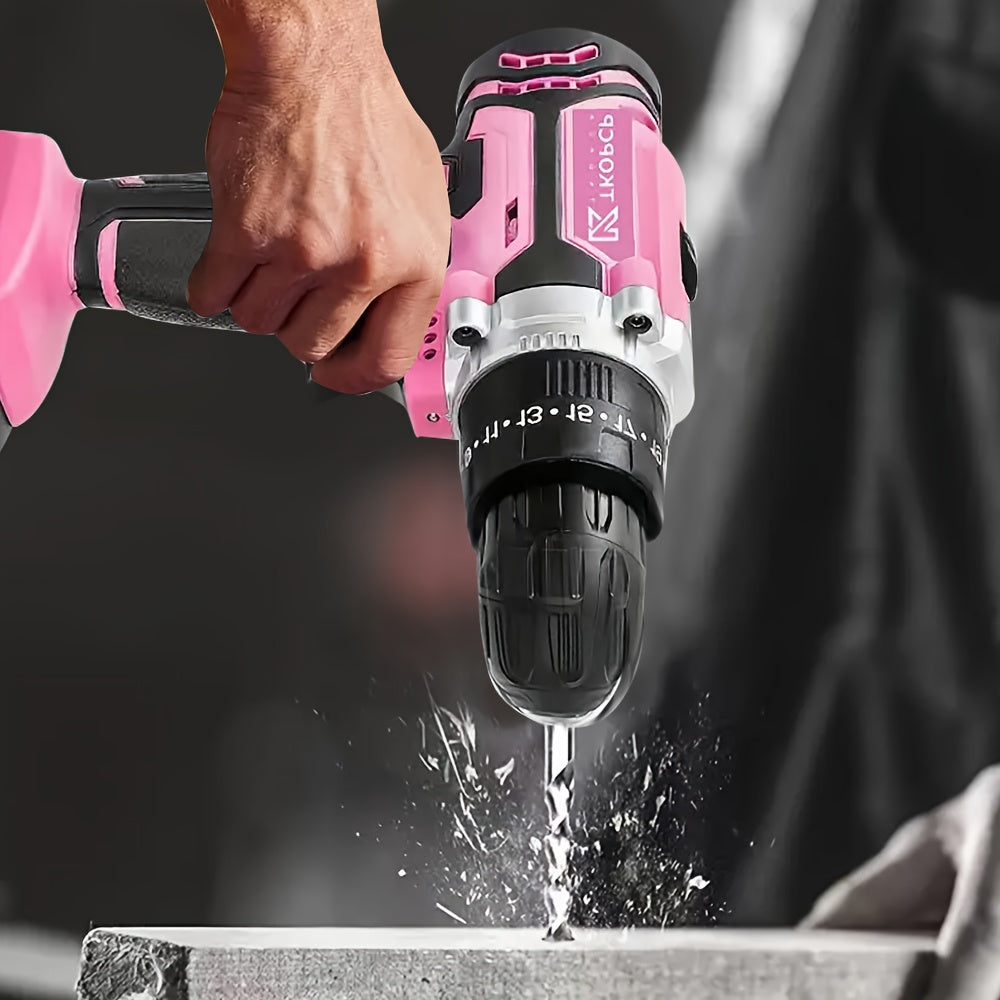 2025 New Wireless Drill Set, Impact Drill with 3/8-inch Keyless Chuck, Equipped with 25 Drill Bits, 25+1 Clutch Drill with Work Light, Maximum Torque Of 45Nm, 2 Variable Speeds, Equipped with 1/2 Lithium Batteries And Fast Charger