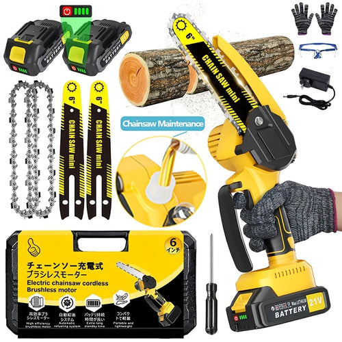 New 2026 Upgrade – 6-inch Chainsaw,, Wood- Chain, Mini Chainsaw,, 6-inch Handheld Chainsaw, Comes with 2, Portable Chainsaw, Suitable for Pruning Branches and Firewood.