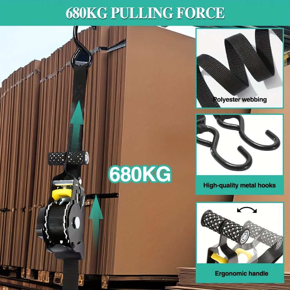 2pcs Black Automatic Retractable Cargo Straps with Heavy Duty Tensioner, Automatic Retractable Ratchet Tie Down Strap with S Hooks-Quick Release, Ultra Durable Nylon Material, Rust-Proof, Non-Slip, Wear-Resistant, No Assembly Required, Perfect Gift