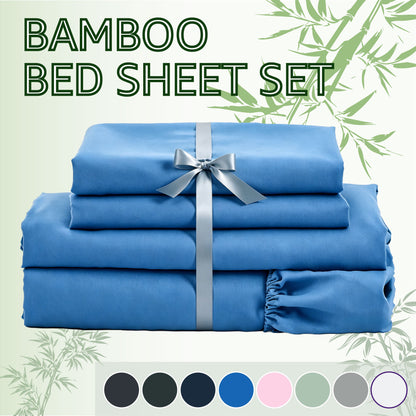 3/4pcs 2000TC Bamboo Bed Sheets Set - Cooling Sheets Super Soft Feel Wrinkle Free For All-Season - Sheet & Pillowcase Sets Fit 35-40 cm Deep Pocket Bamboo Bed Sheet Sets - Perfect For Family, Dormitory - Great Gifts