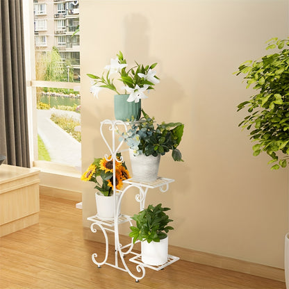Metal Plants Stand - Outdoor Garden Patio - Unique Flower Pots Holder Display Rack - for Plants Black/White