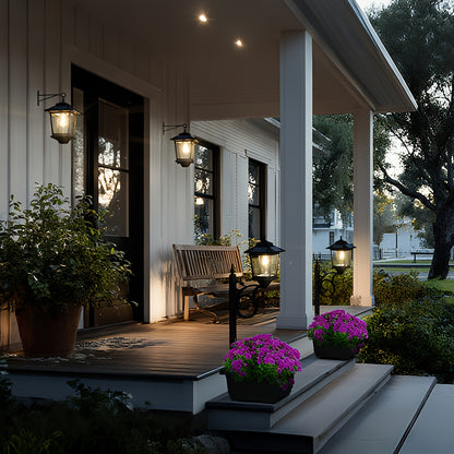 2 Pack Solar Wall Lanterns | Outdoor Hanging Solar Lights with 4 Solar Panels, Dusk to Dawn LED, Anti-Rust, 3000K Warm White, Metal Material