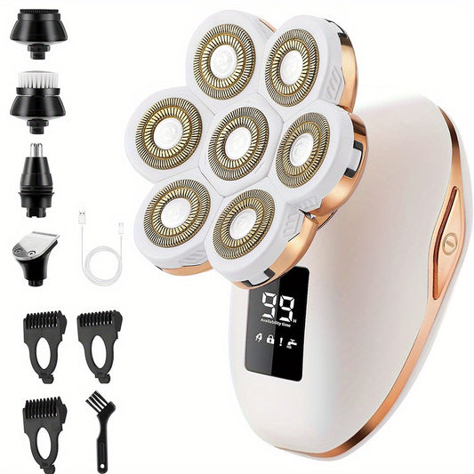 Women's 5-in-1 Electric Razor & Trimmer - 7D Rechargeable Shaver with Lithium-Ion, Painless Hair Removal for Face, Bikini, Legs, Arms, Pubic Area, Armpits - Complete Grooming Kit with Heads & (White)