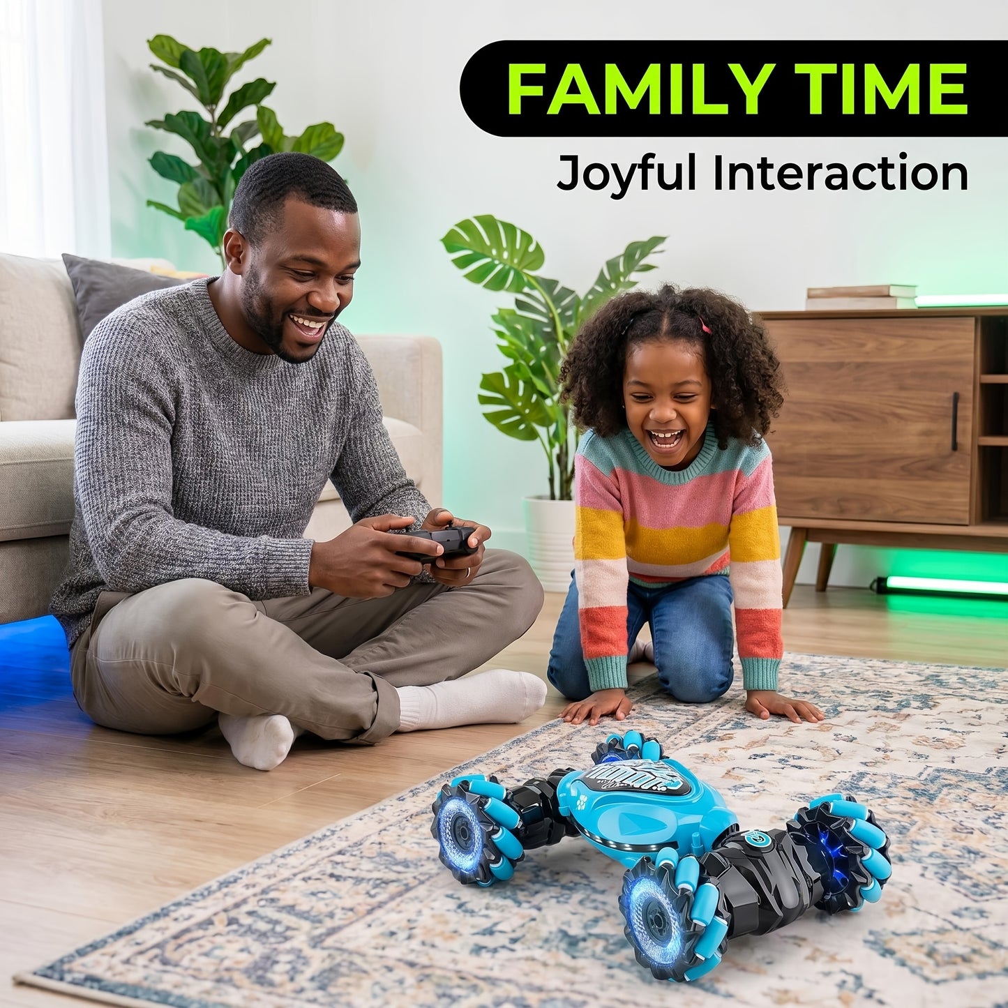 Hand Motion Controlled RC Stunt Car - 1:18 Scale All-Terrain Monster Truck, 360° Flips & Gravity Sensing, with & LED Stunt Dance, Ready-To-Play Gift for Kids Ages