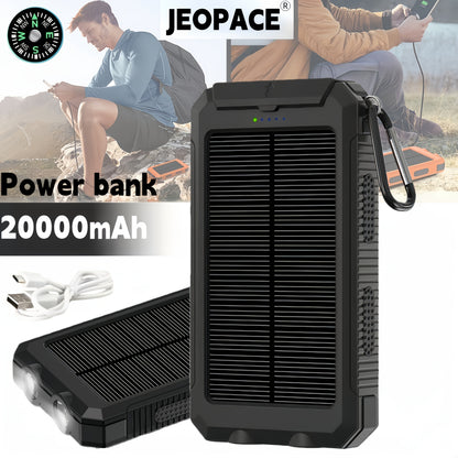 [Solar Phone Charger] 20000mAh/10000mAh Portable Solar Phone Charger, Camping External Battery Charger For Mobile Phones, 2 USB Ports/LED Flashlight With Compass For Outdoor Activities, 20000mAh Solar Charger Power Bank.