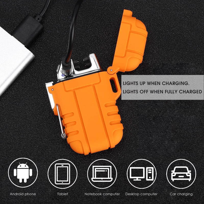 HEYMYTH Dual Arc Electric Plasma Lighter - USB Rechargeable & Flameless Windproof Lighter (1-Pack/2-Pack) - Survival Tactical Gear For Outdoor Camping, EDC - Fashion Design In Gift Box (Orange & Black