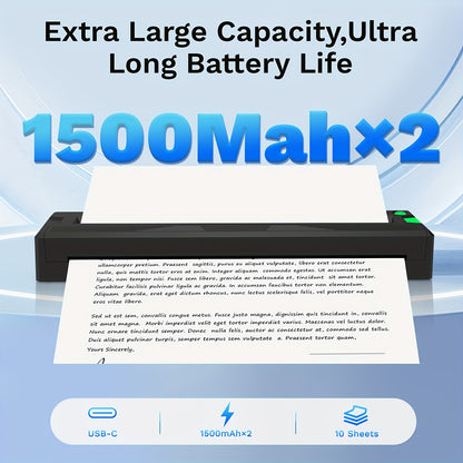 Portable Wireless Printer for Travel, 2026 Newly Upgraded Portable Thermal Inkless Printer, Supports 21.59cm×27.94cm US Letter & Legal, A4 & A5, Compatible with Android/iOS Phones & Laptops (Includes 3 Sheets of Tattoo Transfer Paper and 10 Sheets