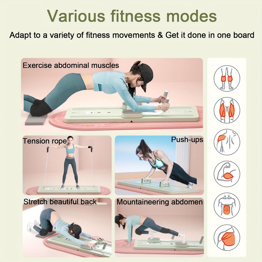 Pilates Board, Foldable Pilates Reformer Set, Multi-Purpose 4 In1 Pilates Reformer Board for Home, Pilates Equipment with Timer for Men, Women