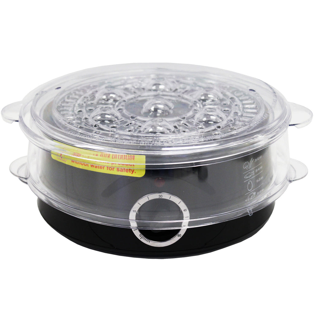 5L Steam Cooker Steamer 2 Tray 400W Power Dial Timer Healthy Stackable