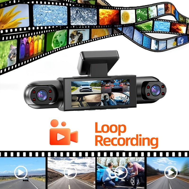 Vehicle-mounted 4-channel 360-degree Panoramic Dash Cam, Featuring A 3-inch IPS HD Screen With Front And Rear Built-in Cameras, Four Lenses Covering Front, Rear, Left, And Right, 1080P HD Quality + 8 Infrared Night Vision, Loop Recording, G Sensor