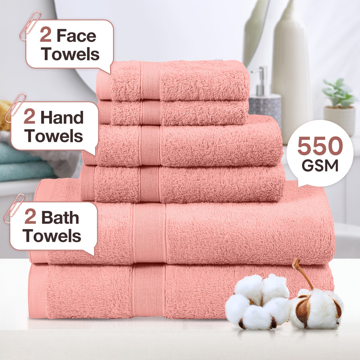6-Piece Cotton Bath Towel Set - 550GSM for Bathroom – additional product view 34