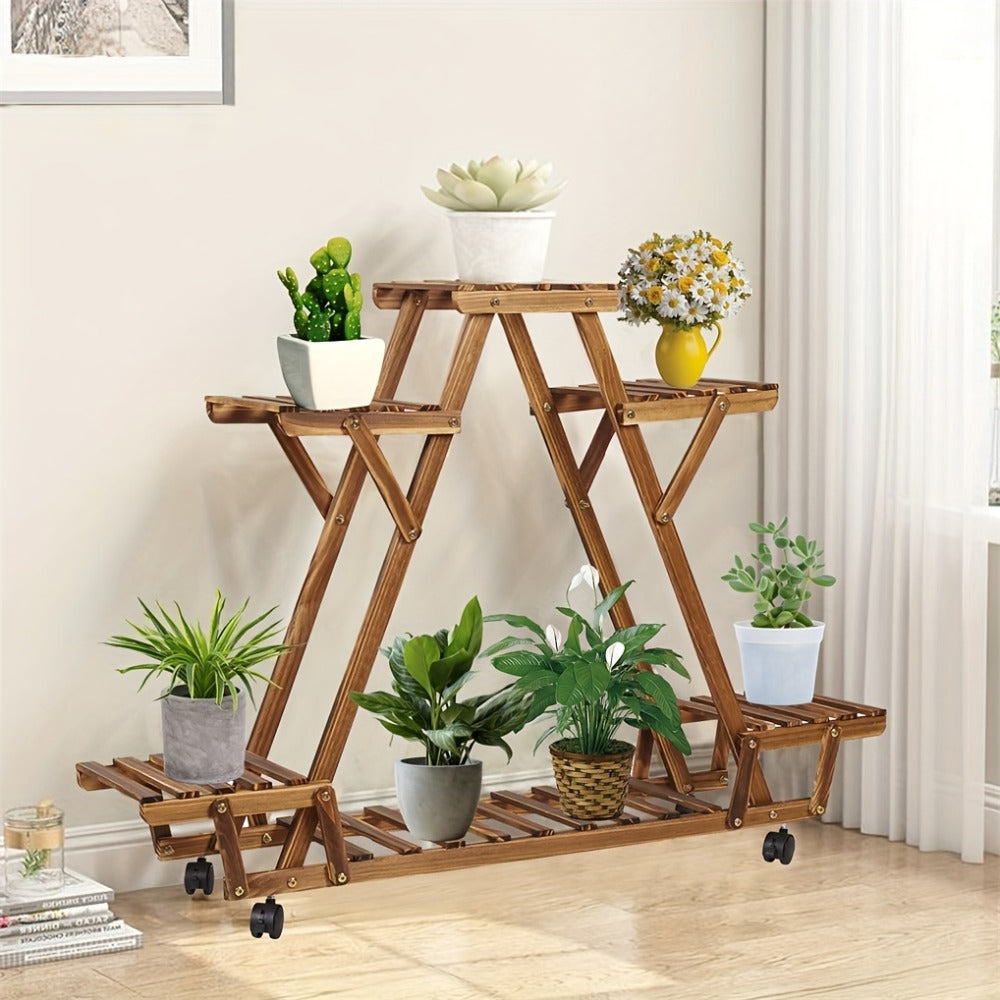 6-Tier Rolling Plant Stand – Carbonised Wood Pot Display for Patio – additional product view