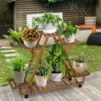 6-Tier Rolling Plant Stand – Carbonised Wood Pot Display for Patio – alternate product view