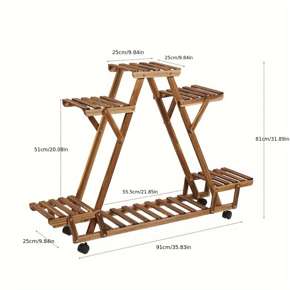 6-Tier Rolling Plant Stand – Carbonised Wood Pot Display for Patio – design and construction details