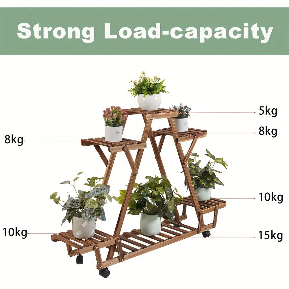 6-Tier Rolling Plant Stand – Carbonised Wood Pot Display for Patio – additional product view 10